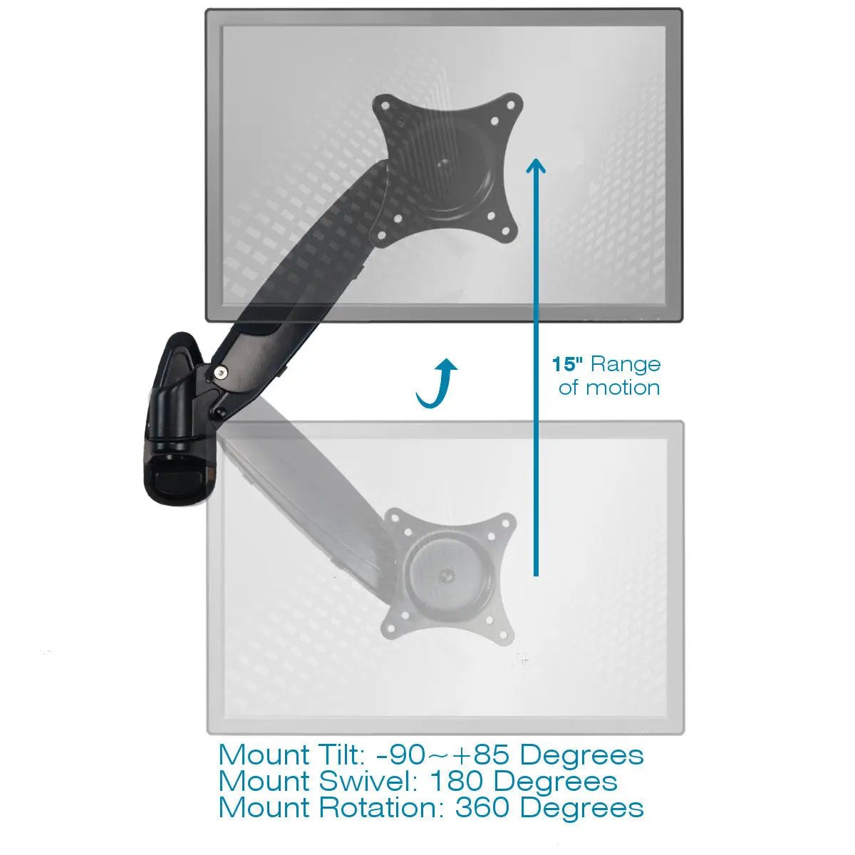 Sit Stand Monitor Arm | Wall Mount | Single Screen | Black