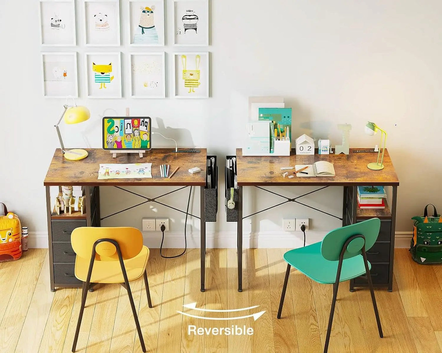 32-Inch Vintage Desk With Drawers And Charging Station from PriceLows™