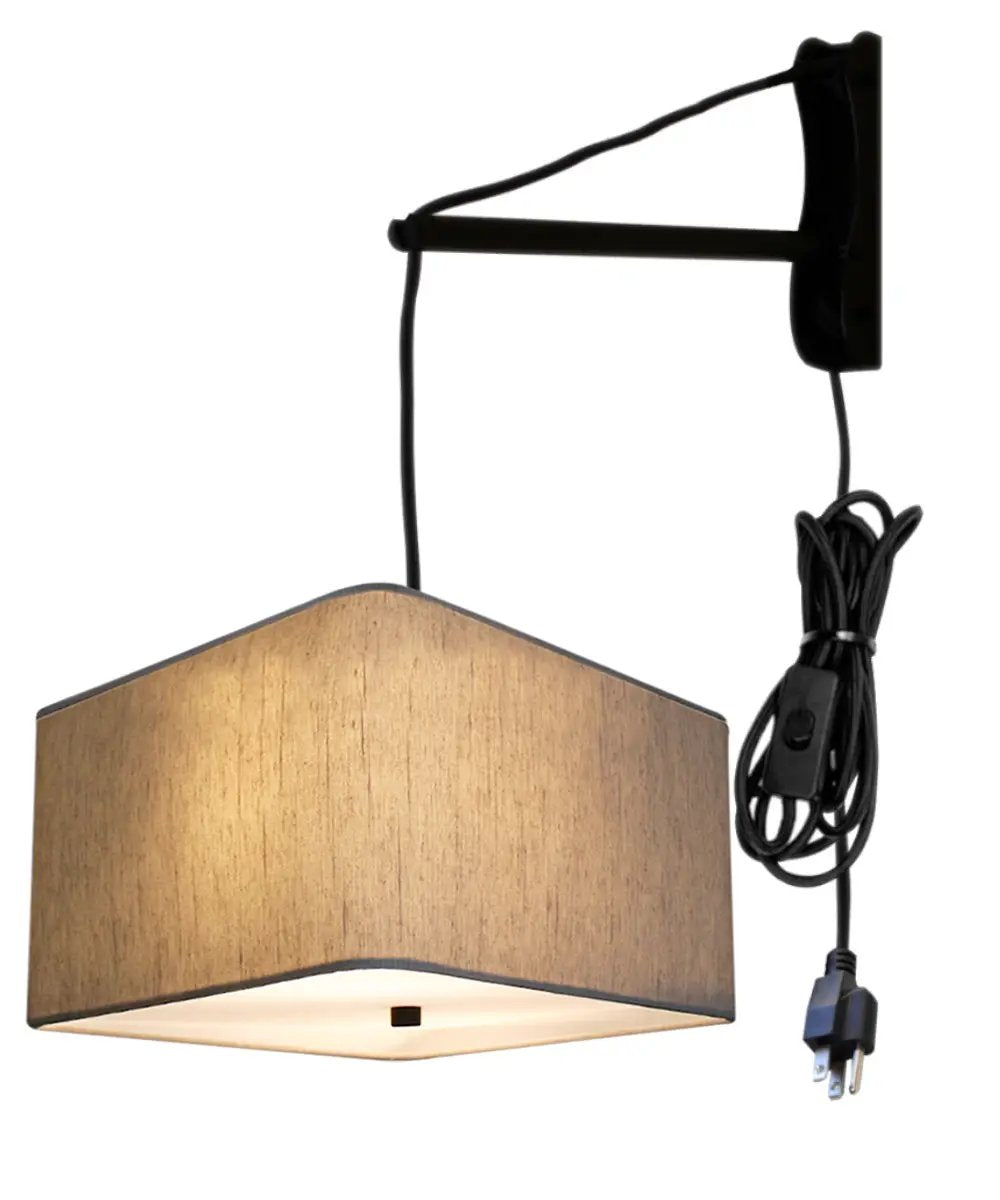 Wall Mount Pendant Swag | 2 Light | Oatmeal Drum Shade | 16 Inch Width