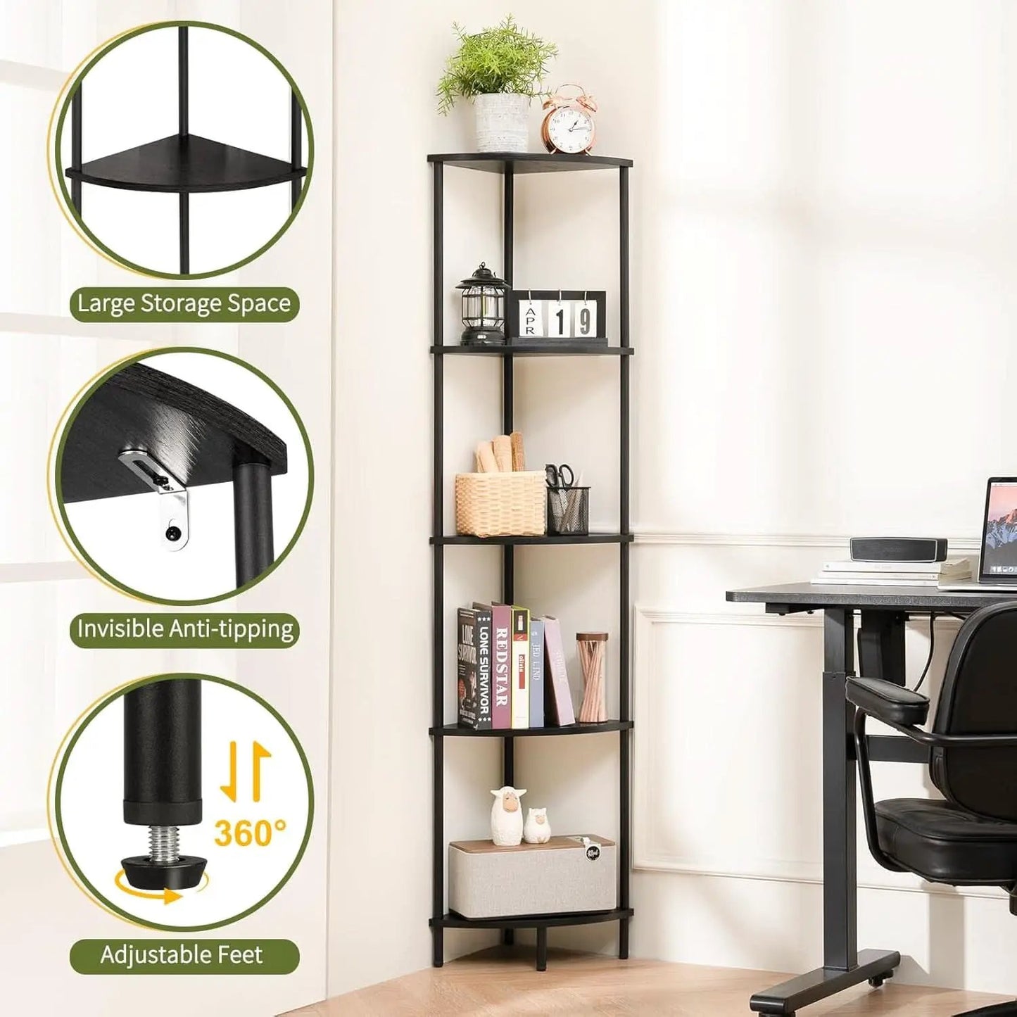 65 Inch Corner Shelf Stand 5 Tier Bookshelf For Home from PriceLows™