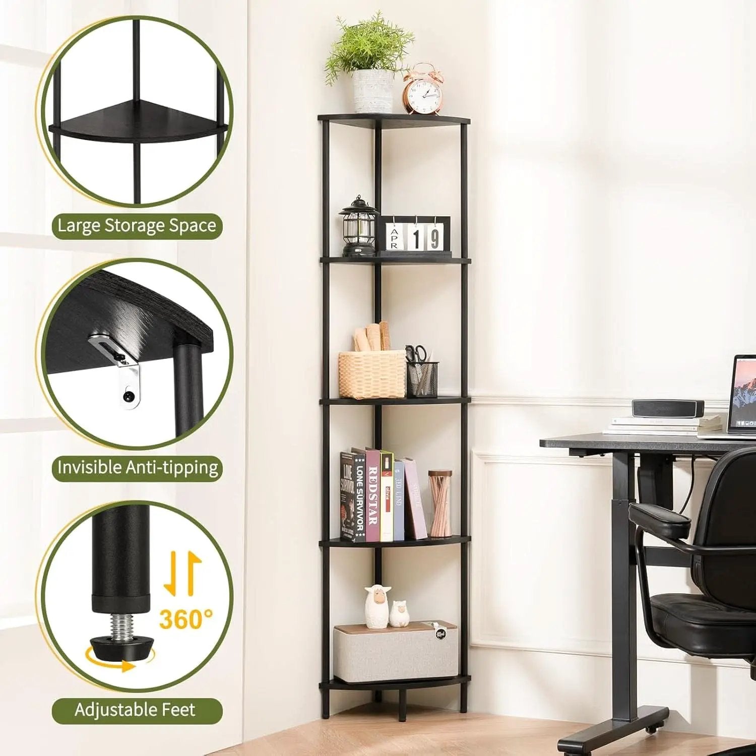 65 Inch Corner Shelf Stand 5 Tier Bookshelf For Home from PriceLows™