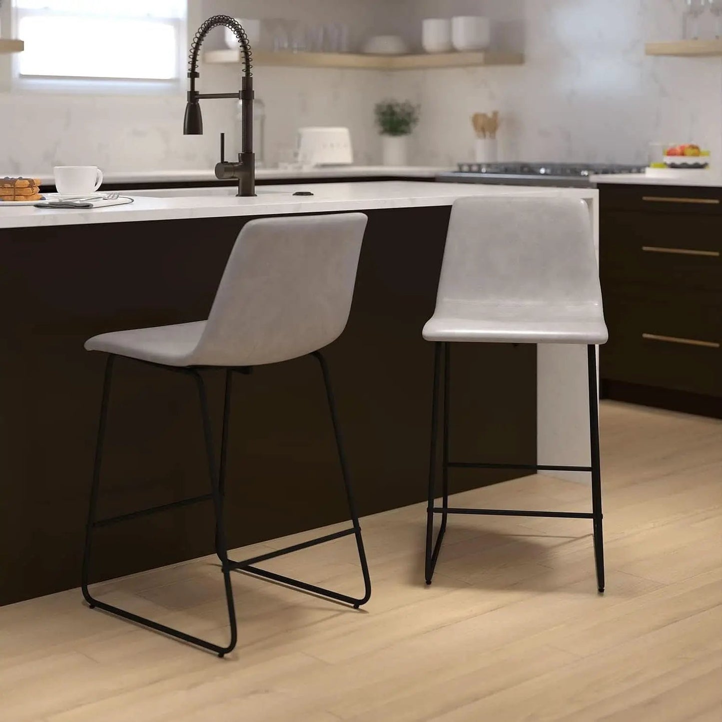 Reagan 24 Inch LeatherSoft Counter Height Bar Stools Set Of 2 Light Gray from PriceLows™