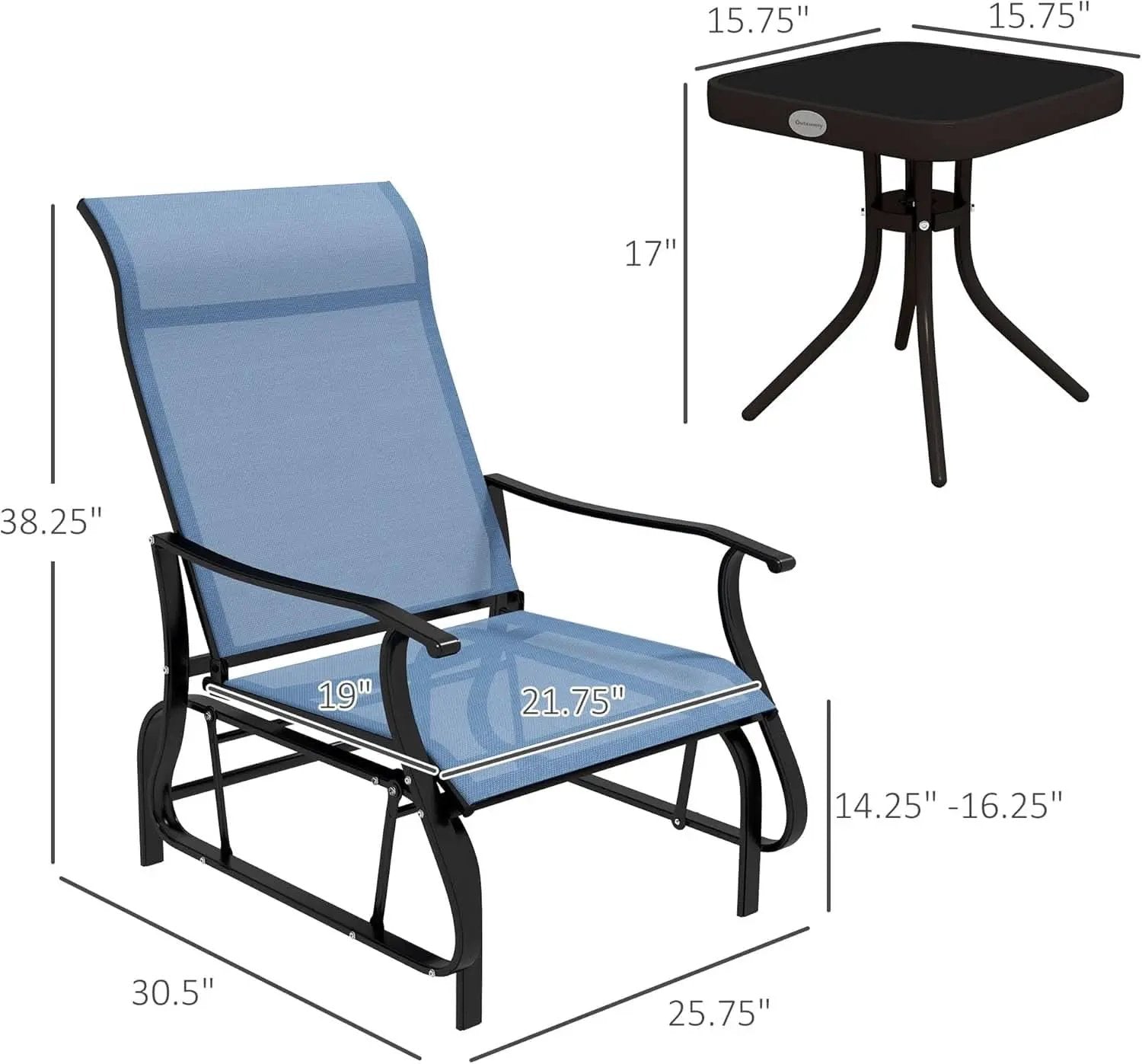 Light Blue Outdoor Glider Set With Steel Frame Glass Table from PriceLows™