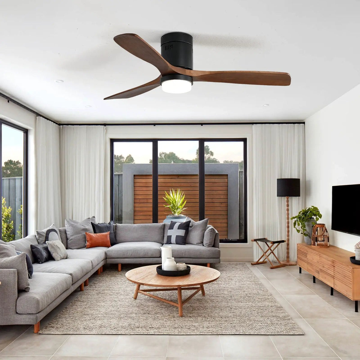 Black Indoor Ceiling Fan | 52 Inch Span | Reversible DC Motor | Integrated LED Light