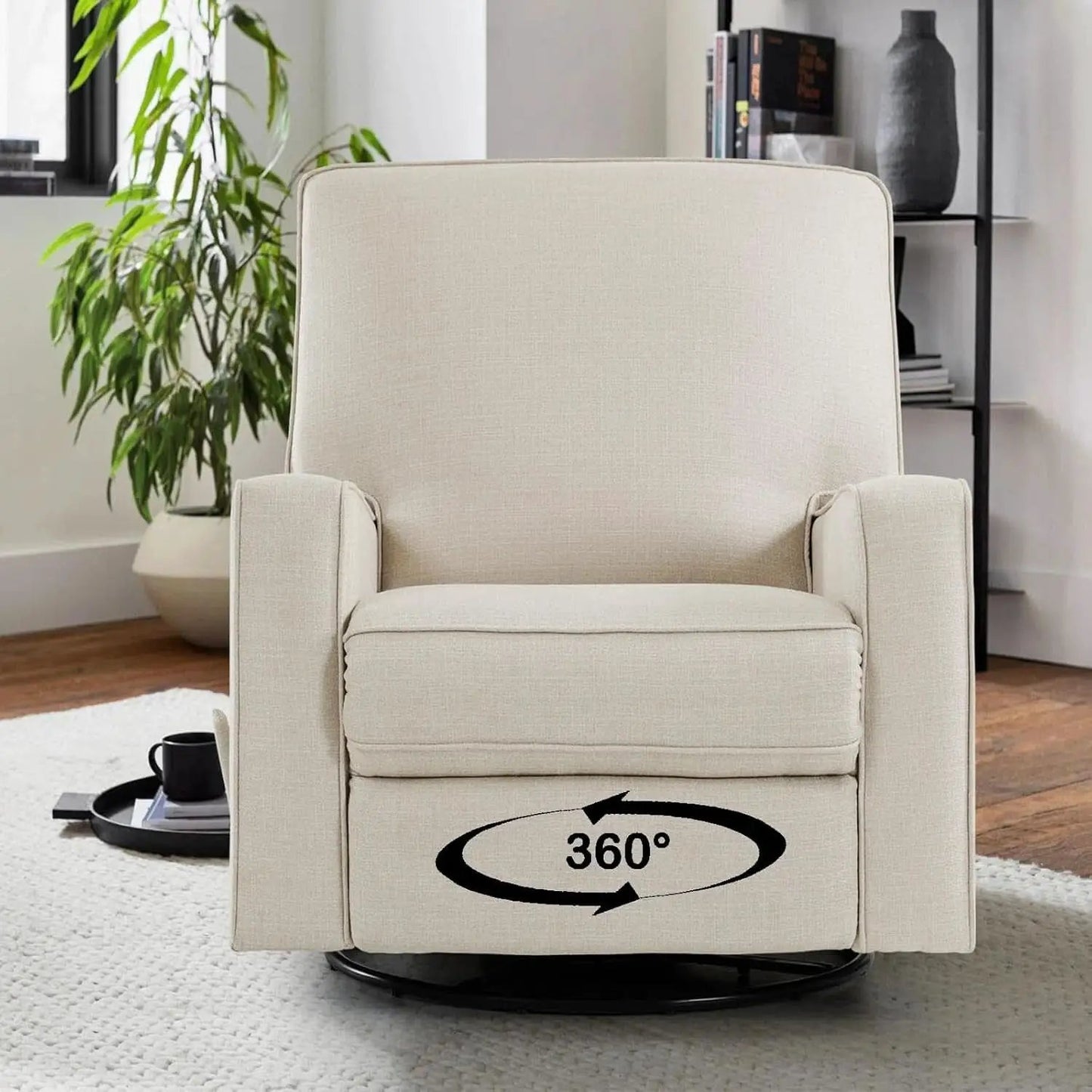 Beige Fabric Swivel Rocker Recliner Armchair DeepSeat from PriceLows™