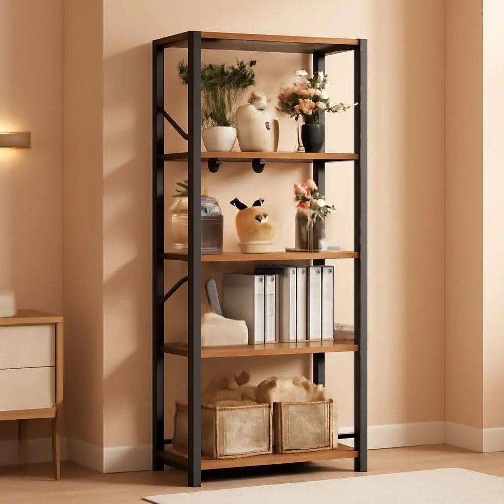 Tall Industrial Bookcase 6 Tier Rustic Brown Storage from PriceLows™