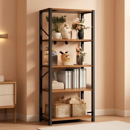 Tall Industrial Bookcase 6 Tier Rustic Brown Storage from PriceLows™