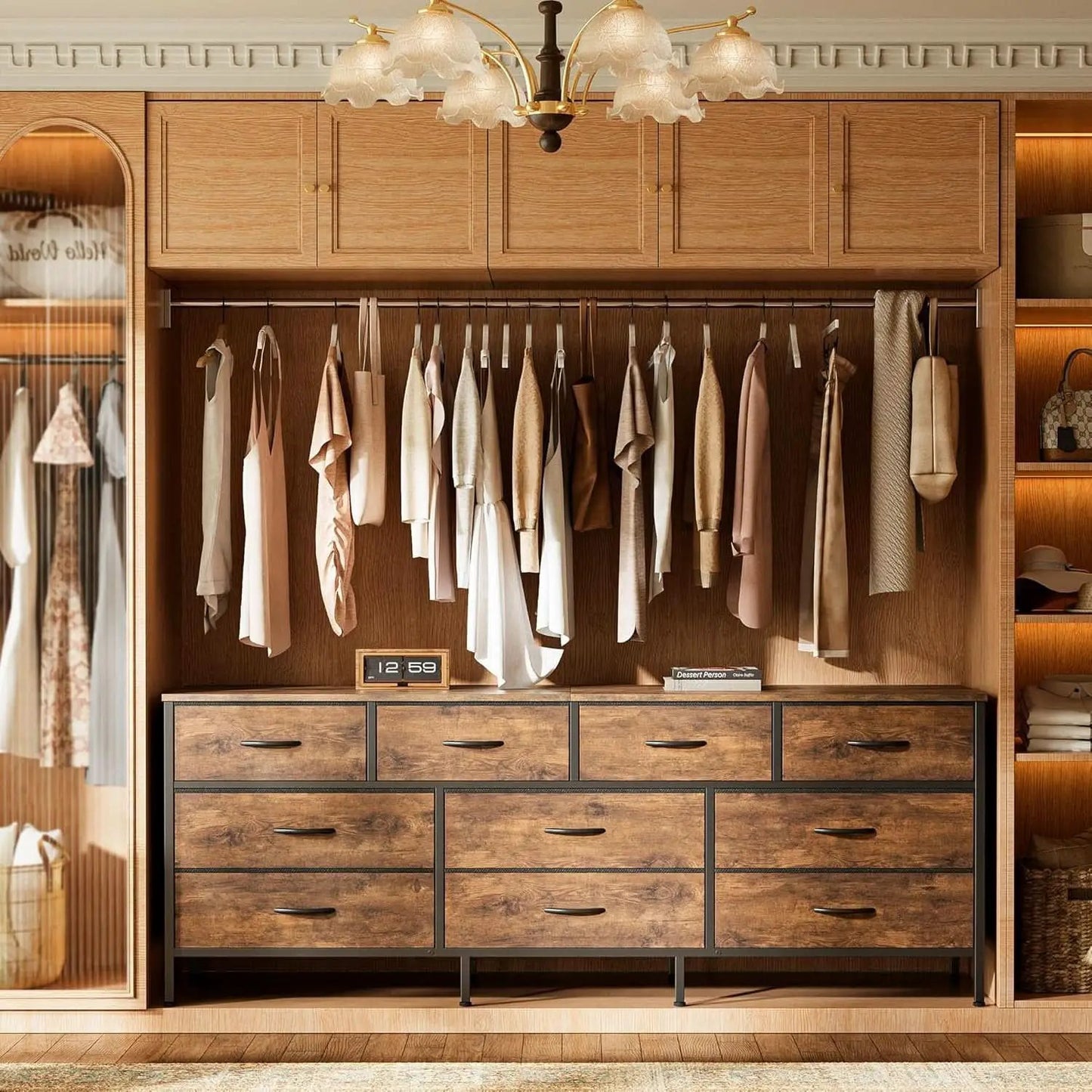 63 Inch Dresser With Durable Fabric Drawers In Rustic Brown from PriceLows™