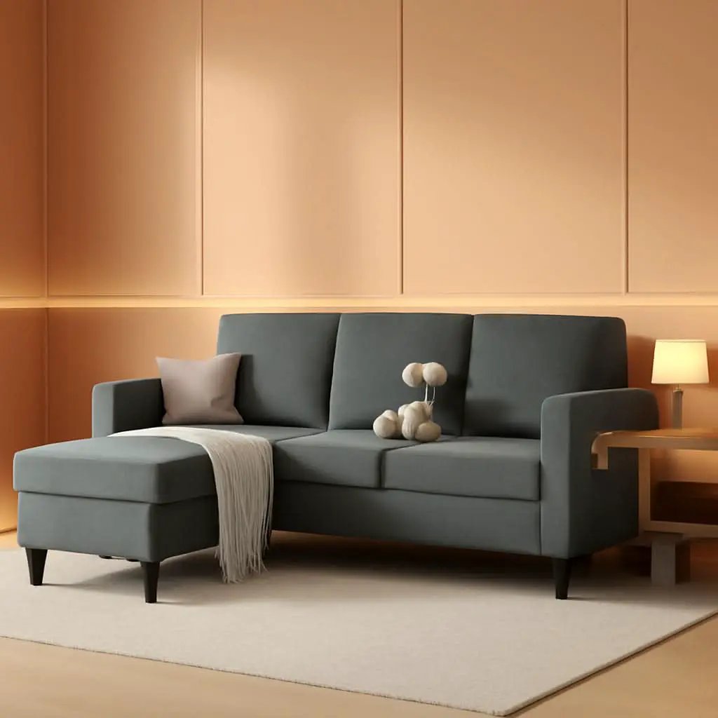 Dark Grey Convertible Sectional Sofa With Storage Ottoman from PriceLows™