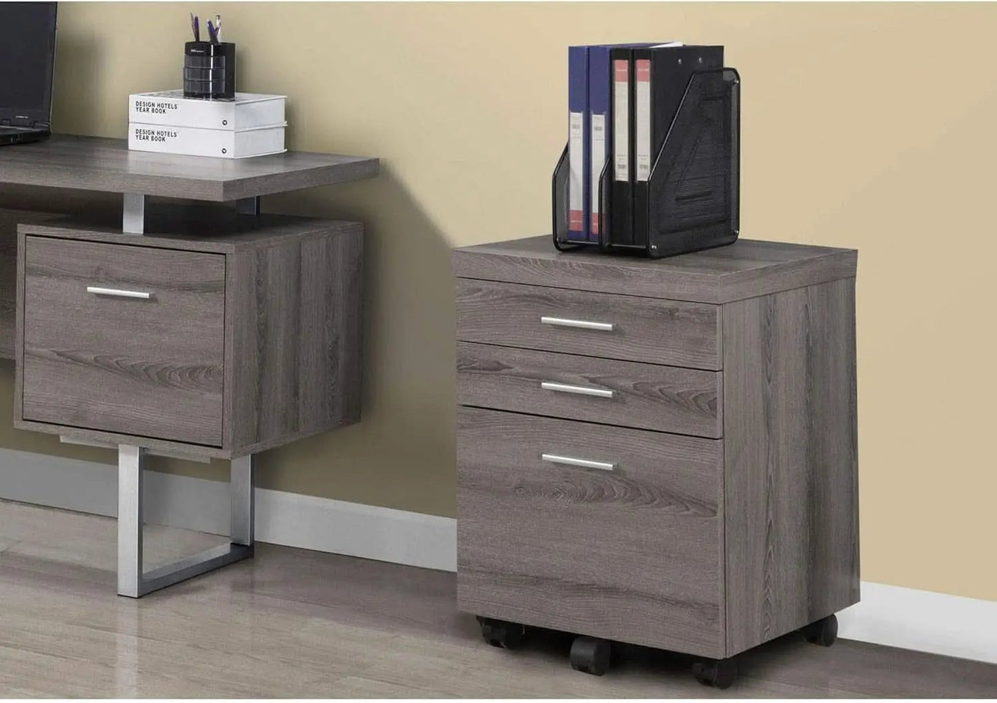 Dark Taupe 3 Drawer File Cabinet With Lockable Castors For Mobile Home Office Use from PriceLows™