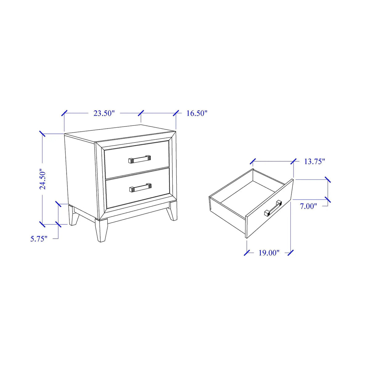 Mirage Nightstand | Sleek Foil Finish | Two Spacious Drawers | Modern Bedroom Storage