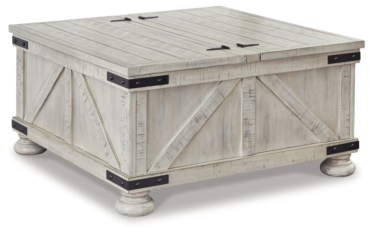 Carynhurst Cocktail Table with Storage | 36 x 36 x 18.25 in | Engineered Wood & Metal | Whitewash