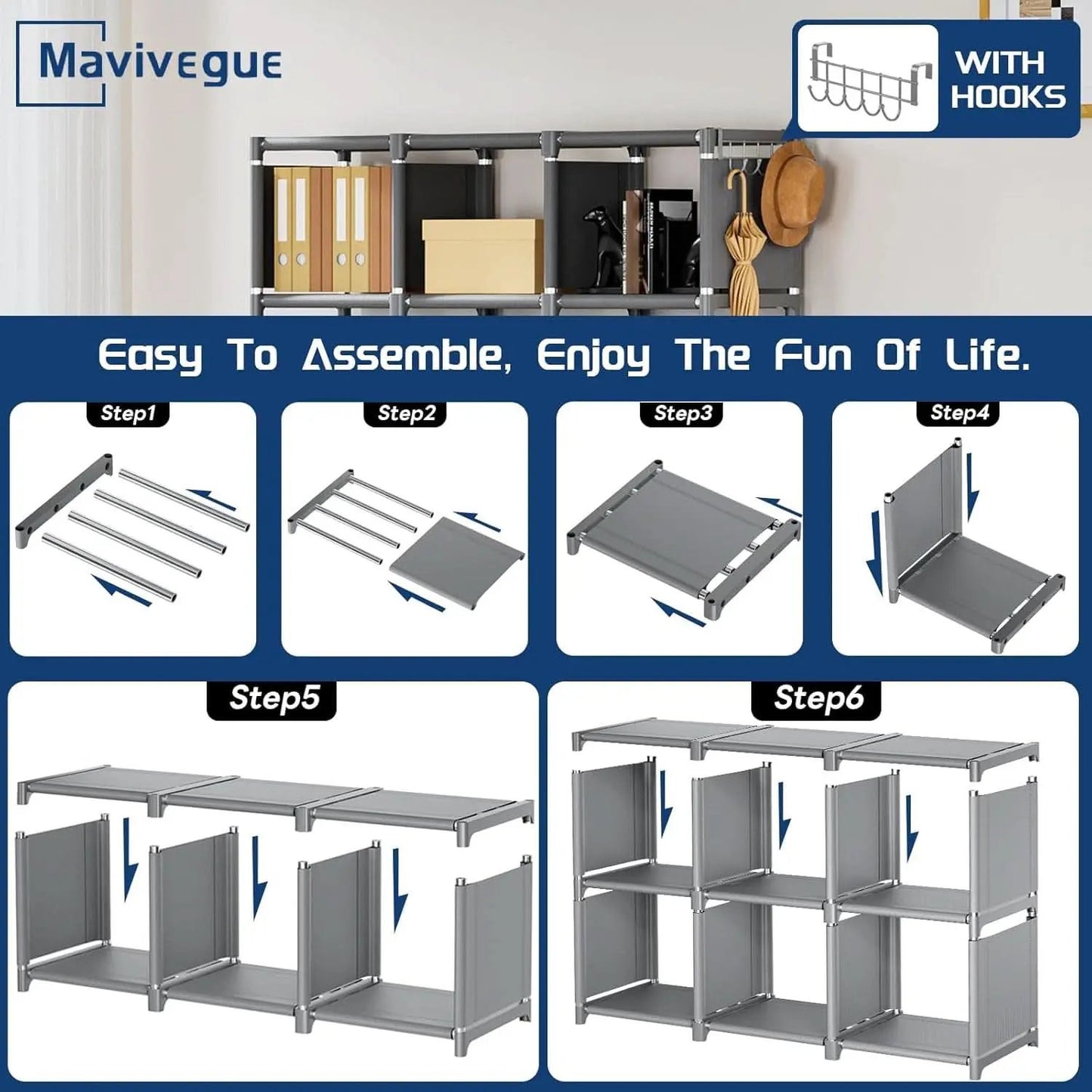 Grey 18 Cube Storage Organizer Tall Bookcase Shelf from PriceLows™