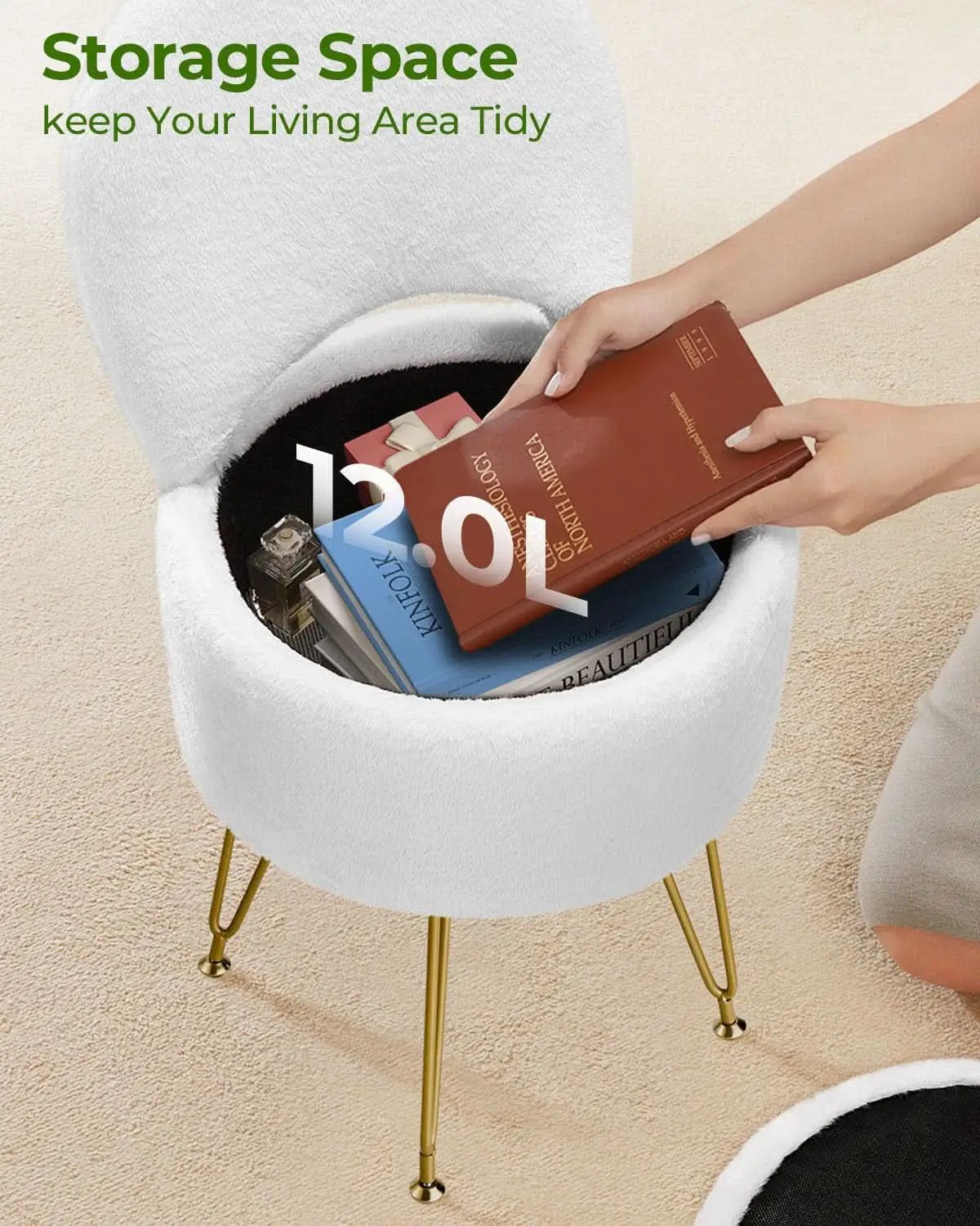 Classic Vanity Stool White 15InchesX15Inches Ottoman from PriceLows™
