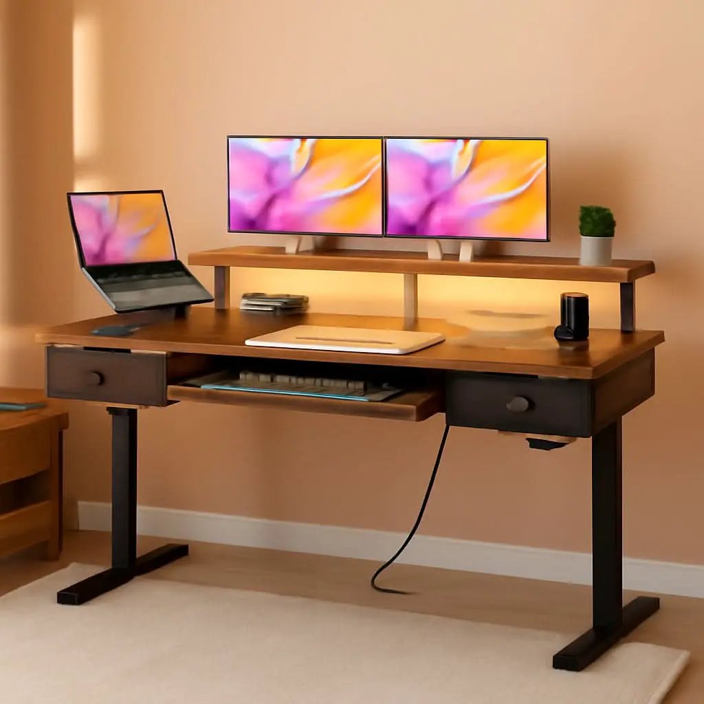Electric Standing Desk 55 Inch With Drawers Power Outlets from PriceLows™