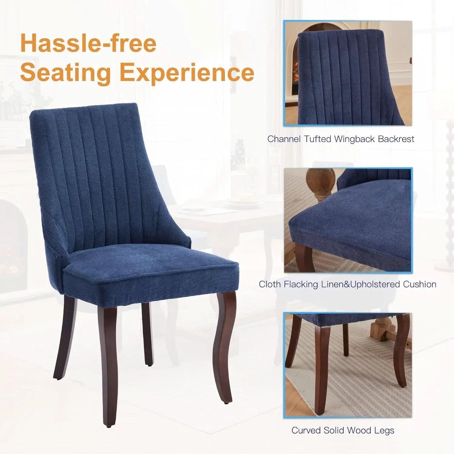 Blue Linen Dining Chairs Set Of 4 With Channel Tufting from PriceLows™