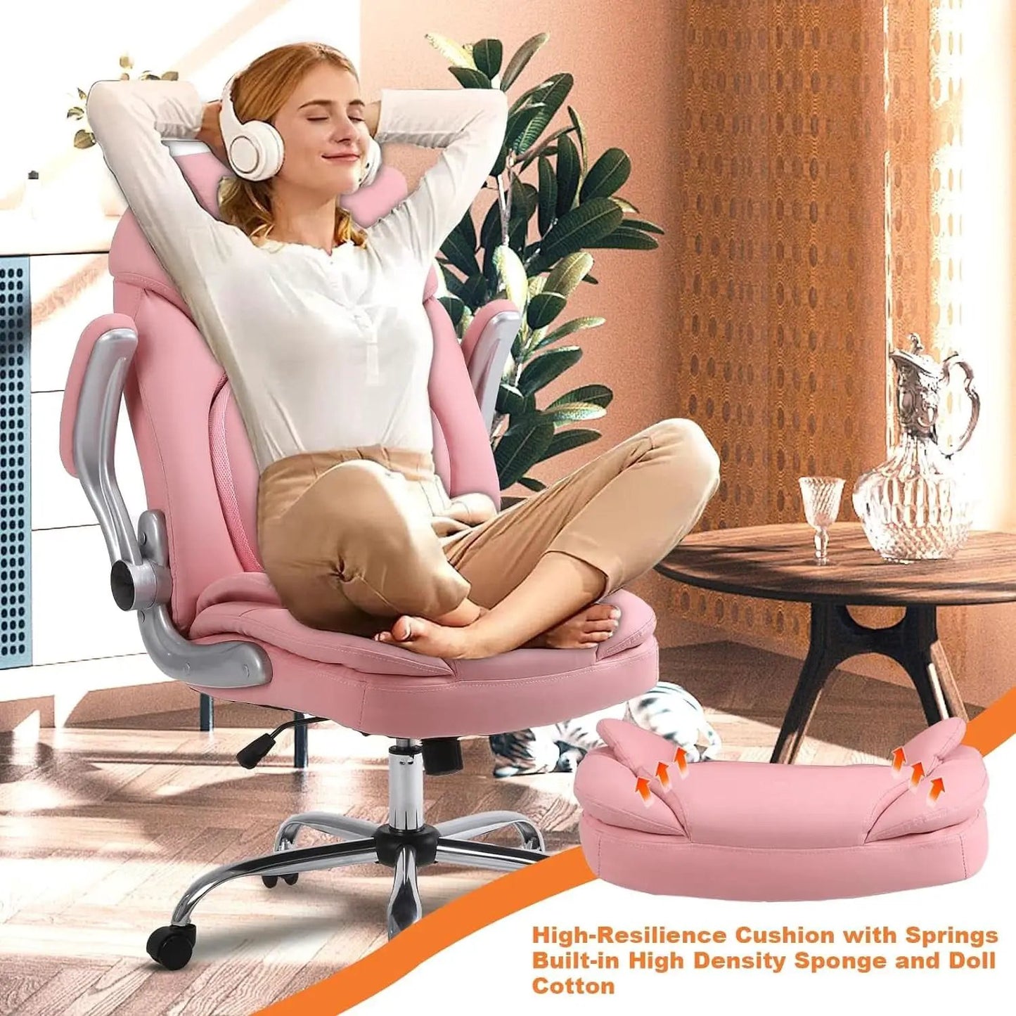 Pink Ergonomic Office Chair With Adjustable Lumbar Support from PriceLows™