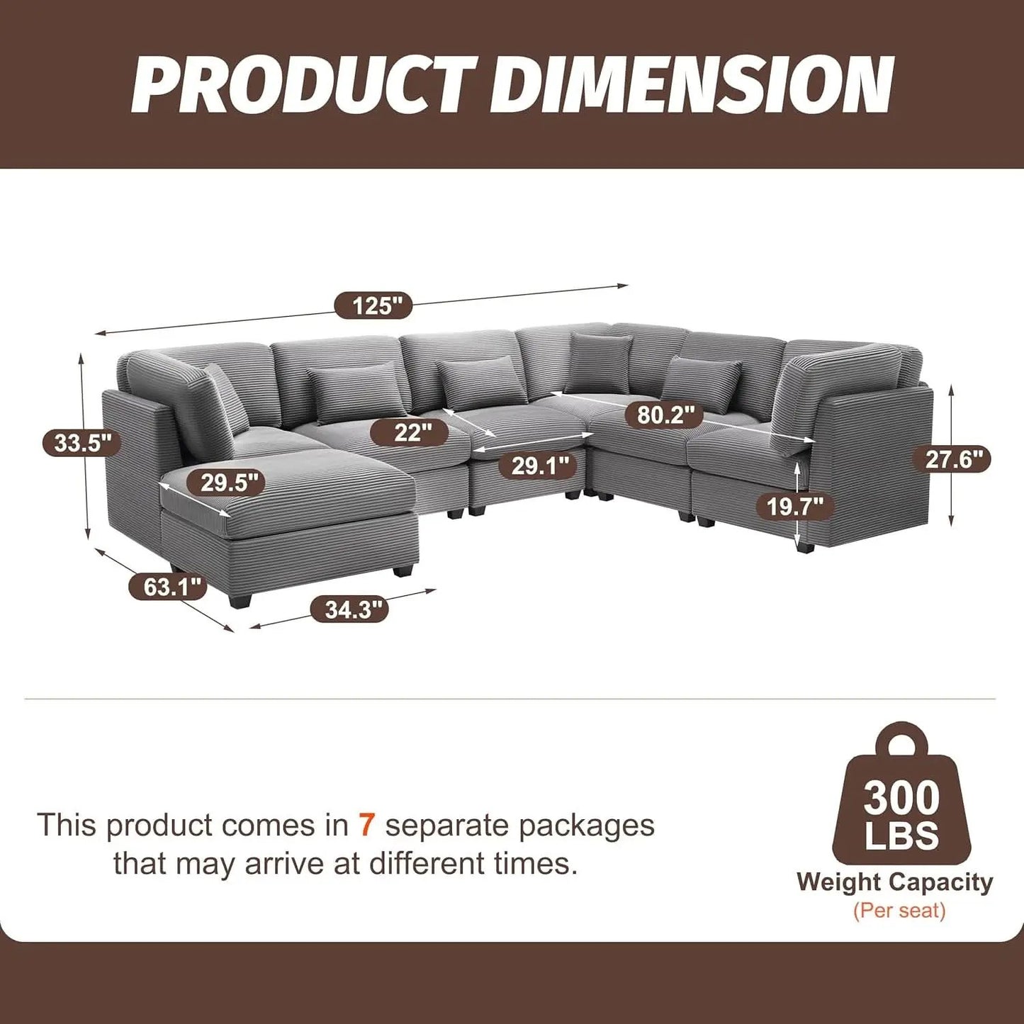 125Inch Oversized Corduroy Cloud Sleeper Grey Sofa from PriceLows™