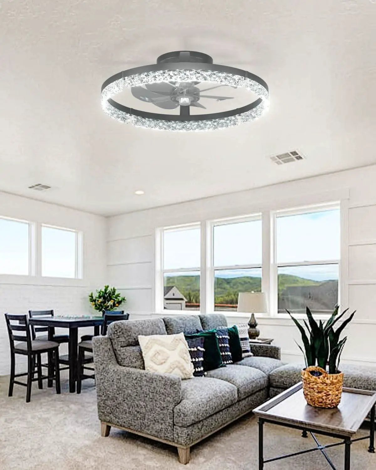 20 Inch Black Low Profile Ceiling Fan With Remote Dimmable from PriceLows™