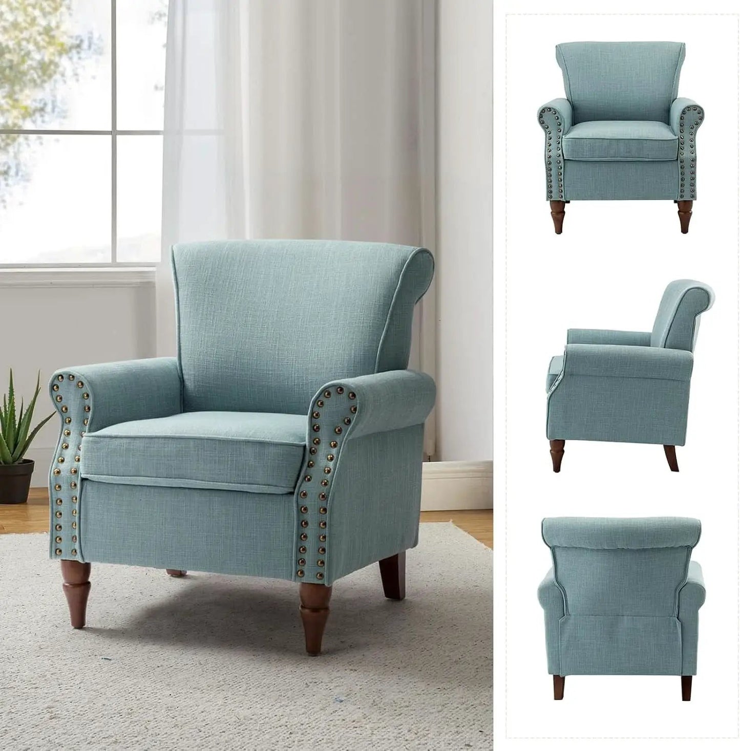 Blue Wingback Accent Chair With Removable Cushions from PriceLows™