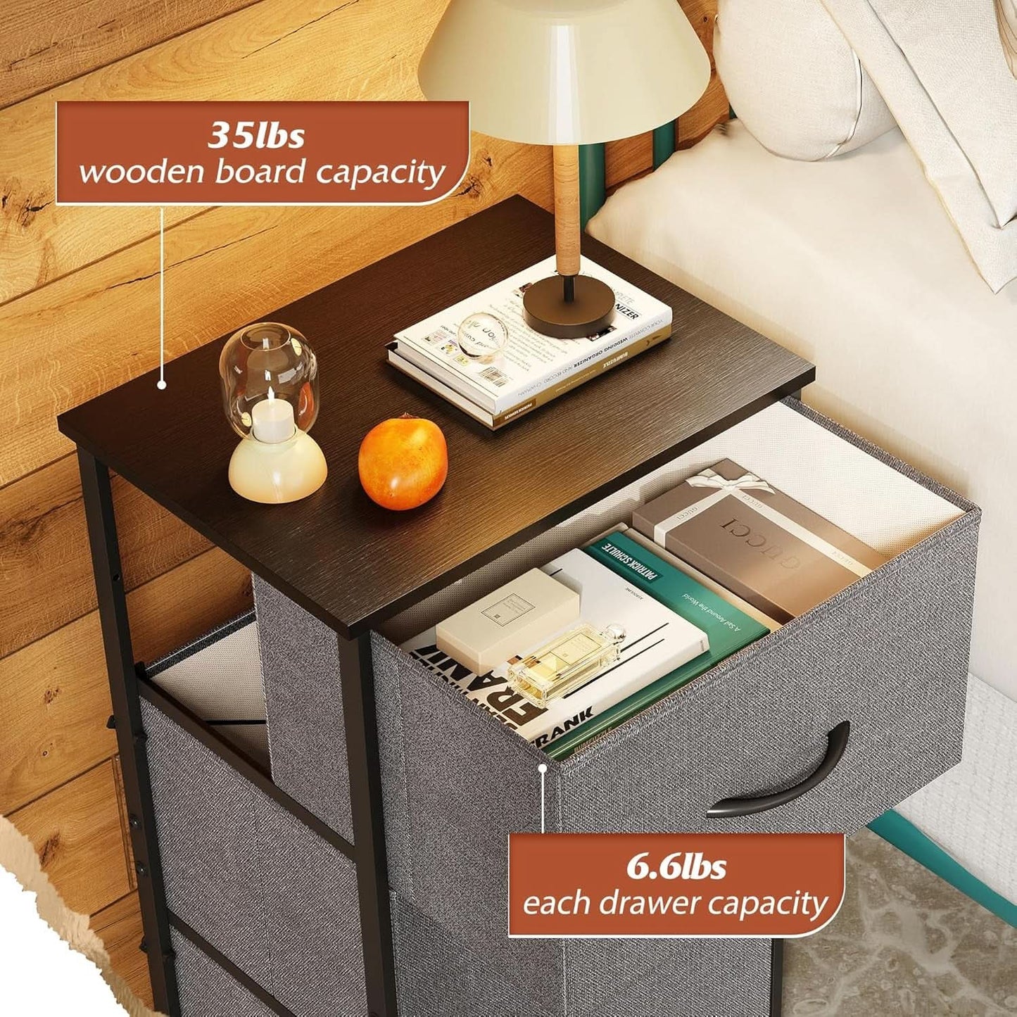 Dark Grey Dresser With 3 Drawers, Steel Frame, Wood Top from PriceLows™
