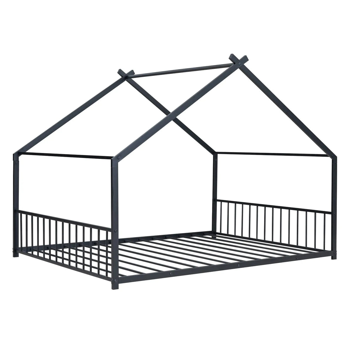 Metal House Bed | Roof Design | Semi-Enclosed Play Space | Contemporary Neutral Finish
