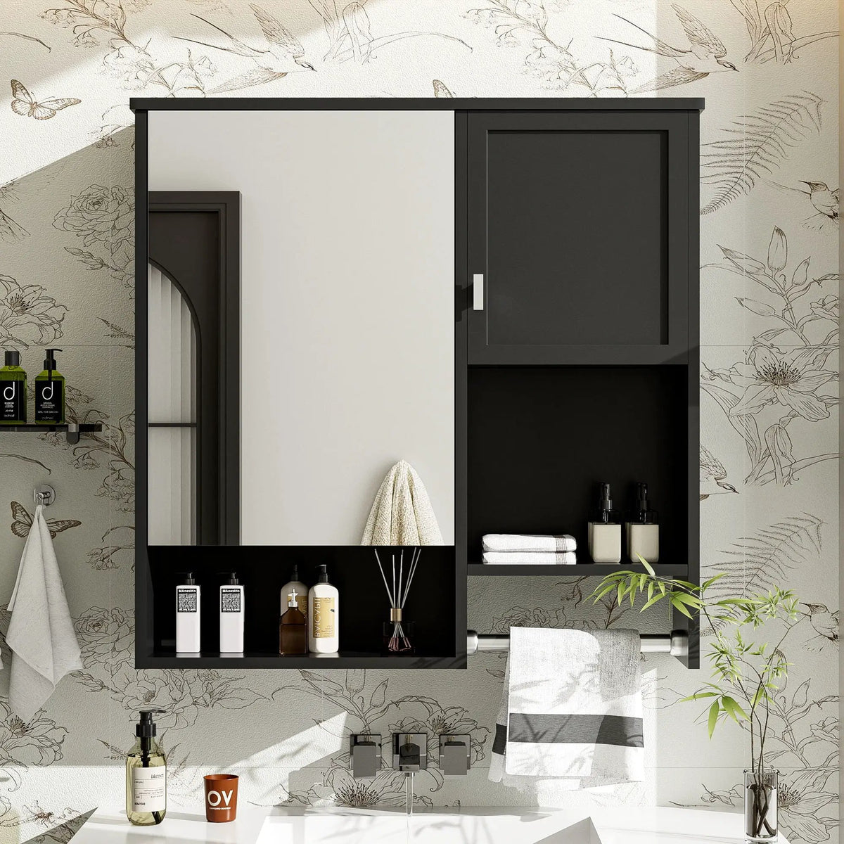 Wall Mounted Medicine Cabinet | Bathroom Mirror | Adjustable Shelf | 29.52 Inch Width