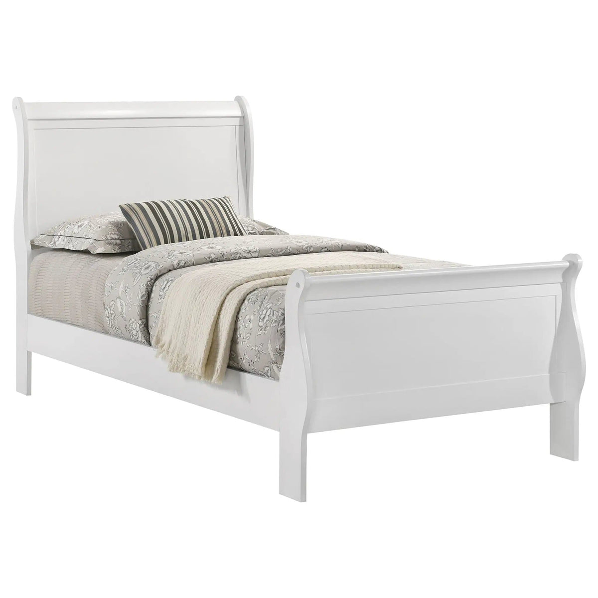 Louis Philippe 47-inch Twin Sleigh Panel Bed | 41.25 x 84.5 x 47.25 in | Bedroom Furniture | White