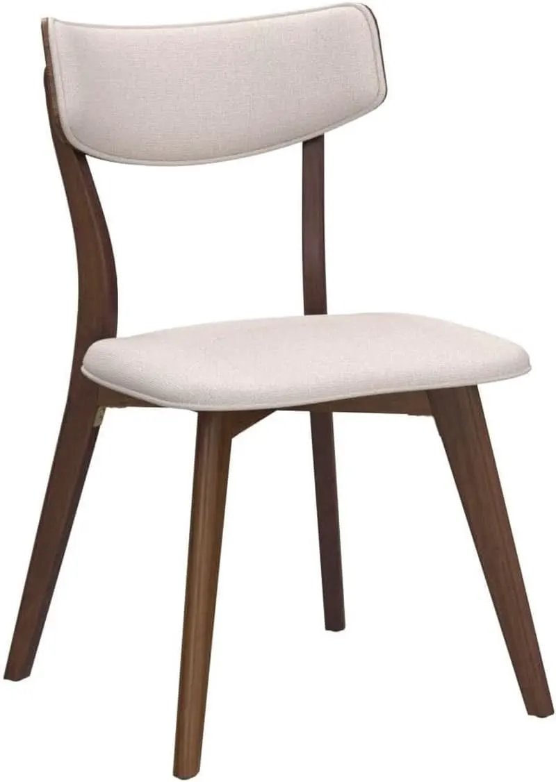 Mid Century Walnut Frame Dining Chairs Light Beige Set 2 from PriceLows™