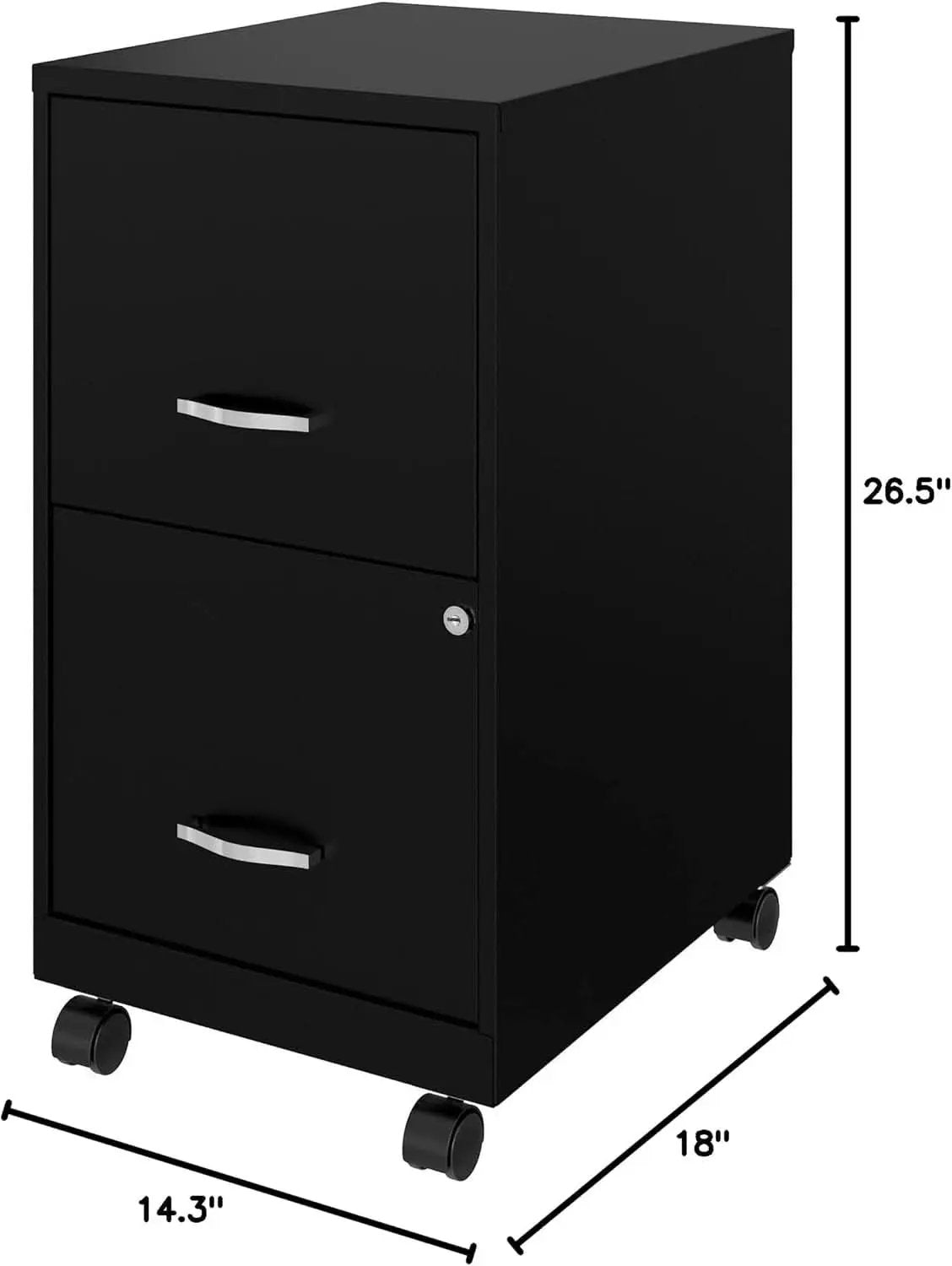 Two-Drawer Mobile File Cabinet Black With Locking Drawers 14.2 X 18 X 26.5 Inches Steel from PriceLows™
