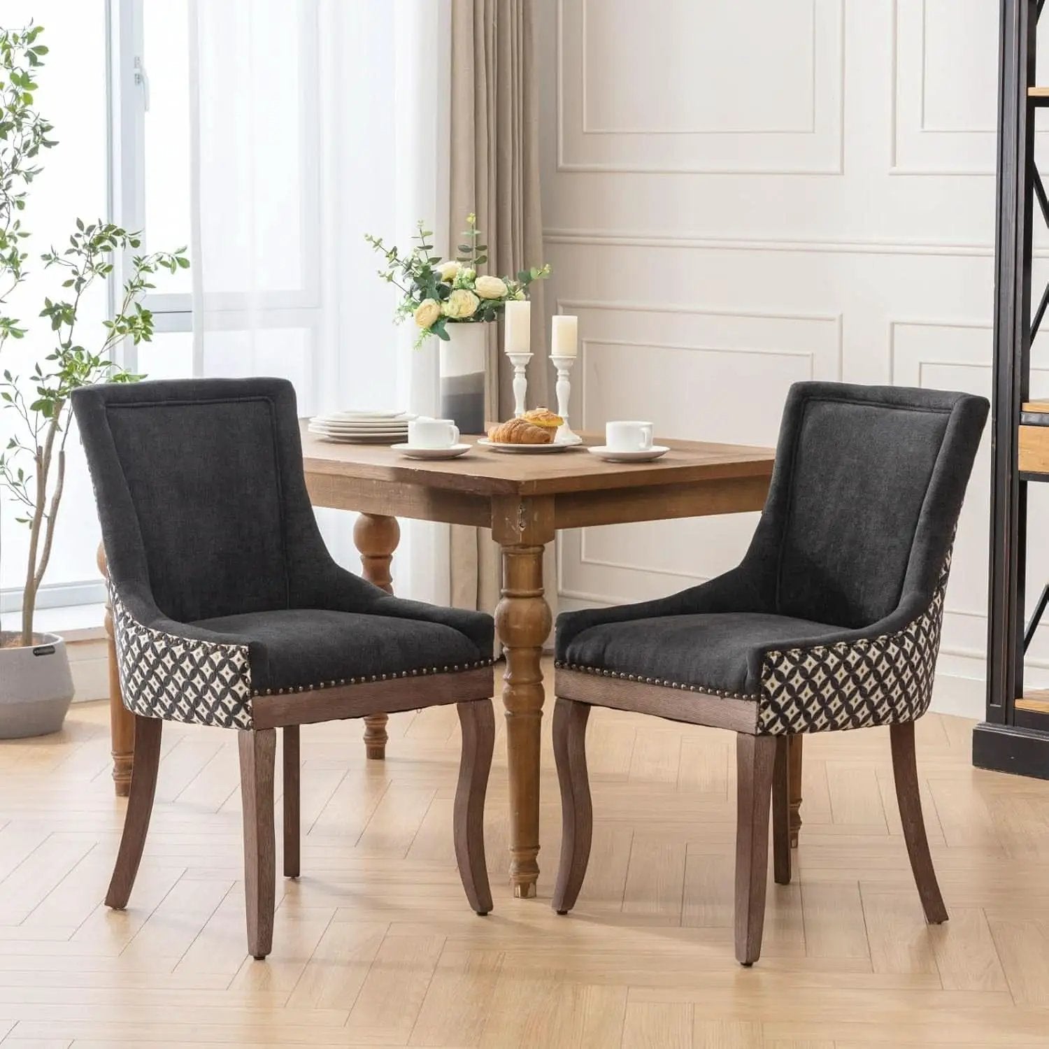 Dining Chairs Set Of 2 High Back Upholstered Fabric With Solid Wood Legs from PriceLows™