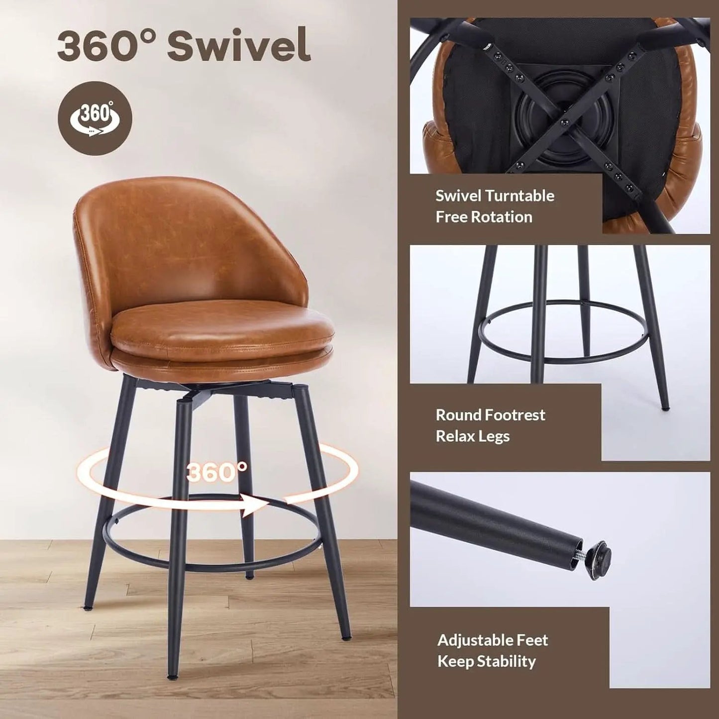 Modern Swivel Bar Stools Set of Two for Kitchen from PriceLows™