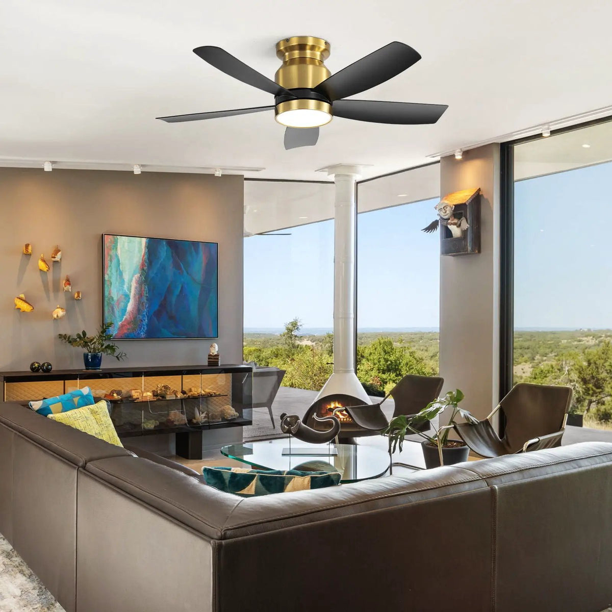 Flush Mount Ceiling Fan | 42 Inch Span | 22W 3CCT LED Light | DC Motor With Remote