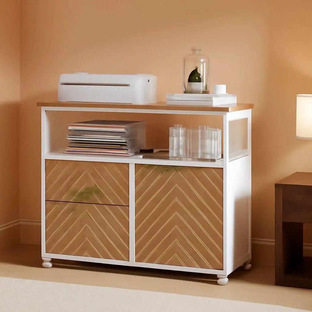 Modern File Cabinet With Drawers In Dark Walnut Casters from PriceLows™