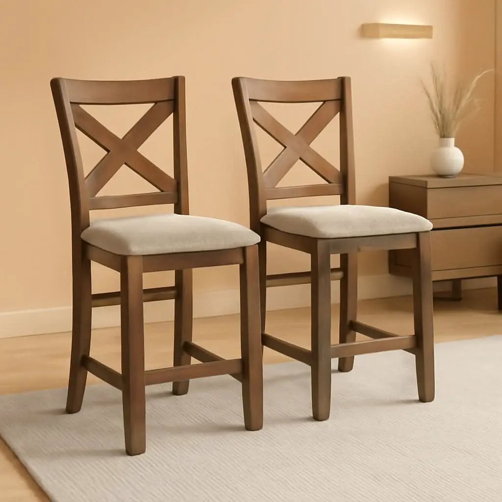 Moriville 24.5 Inch Upholstered Farmhouse Barstools Beige Brown Set of Two from PriceLows™
