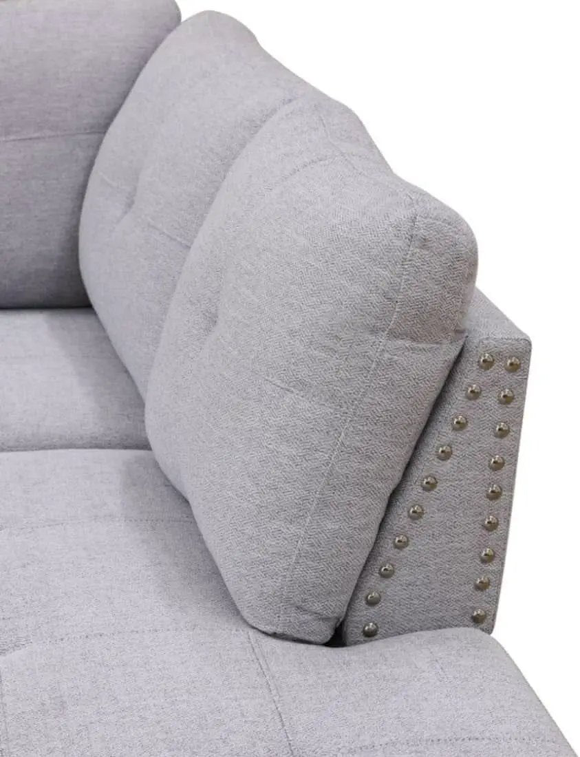 Grey White Flannel L Shaped Sectional Sofa With Ottoman from PriceLows™