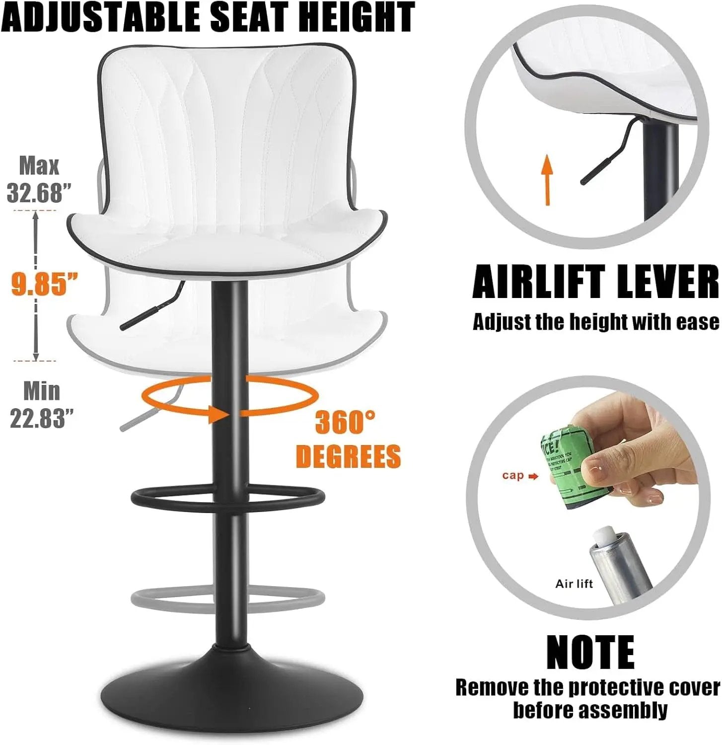 White Bar Stool Set Of 2 Counter Height Swivel With Back Faux Leather from PriceLows™