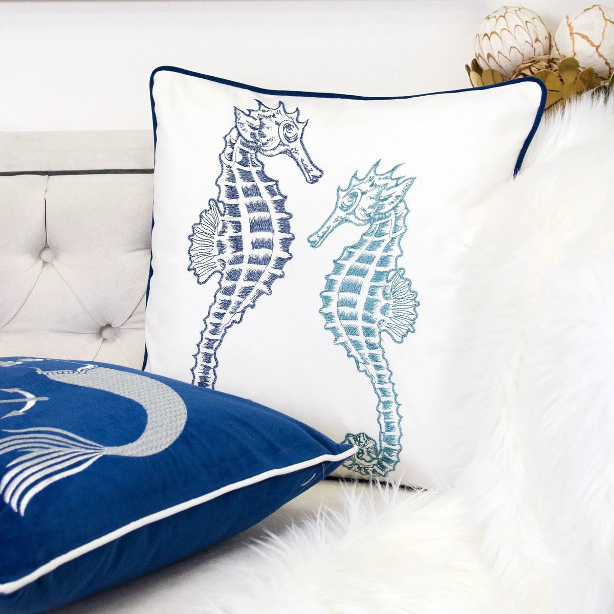 Seahorses Pillow Cover | 20x20 Inch | Matching Back | Hidden Zipper