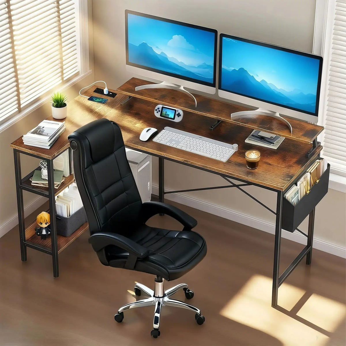 L-Shaped Gaming Desk | 47 Inch Width | Power Outlets And USB Ports | Reversible Corner Workstation