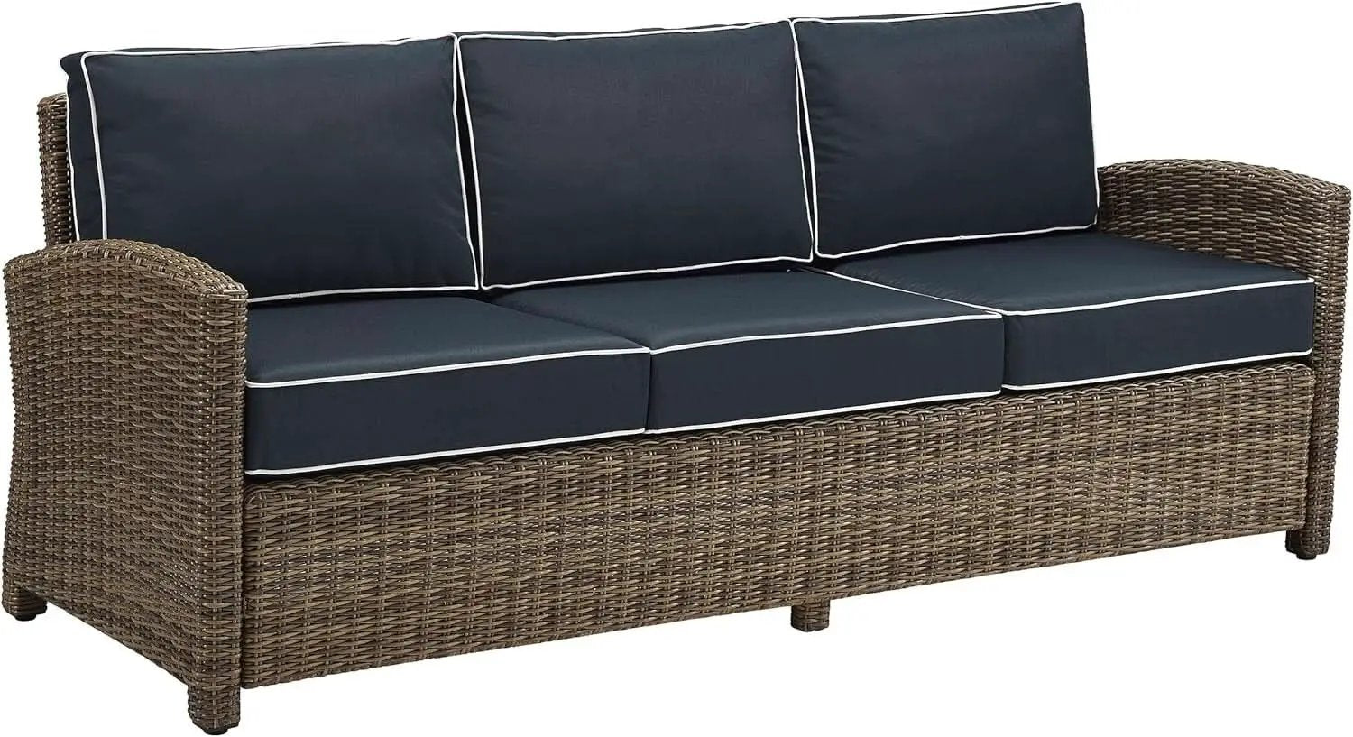 Brown Wicker Outdoor Sofa with Navy Cushions for Comfort from PriceLows™