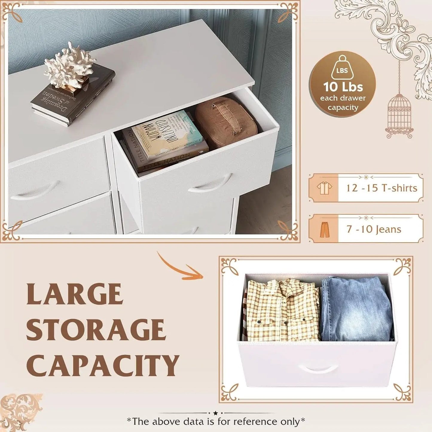 White Fabric Dresser With 6 Drawers And Fabric Bins from PriceLows™