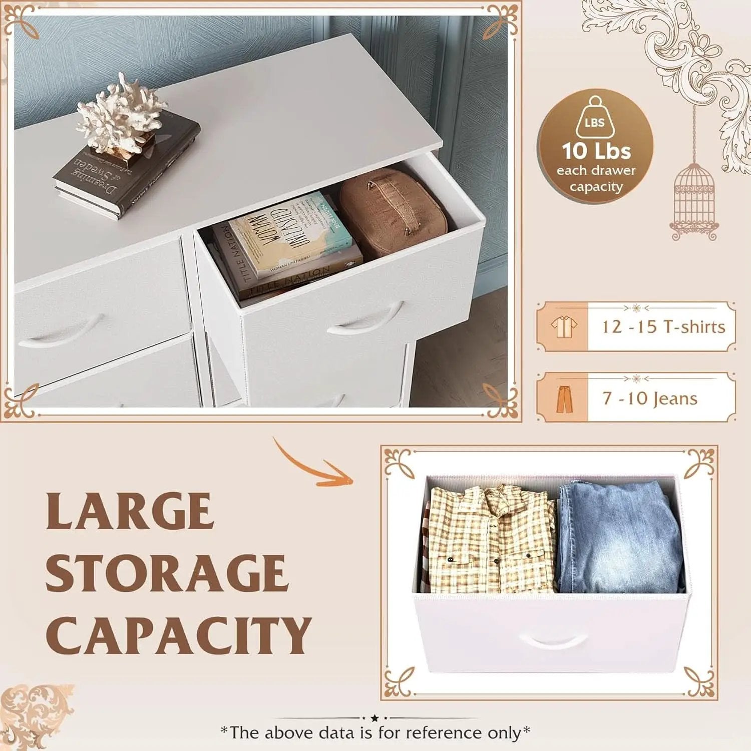 White Fabric Dresser With 6 Drawers And Fabric Bins from PriceLows™
