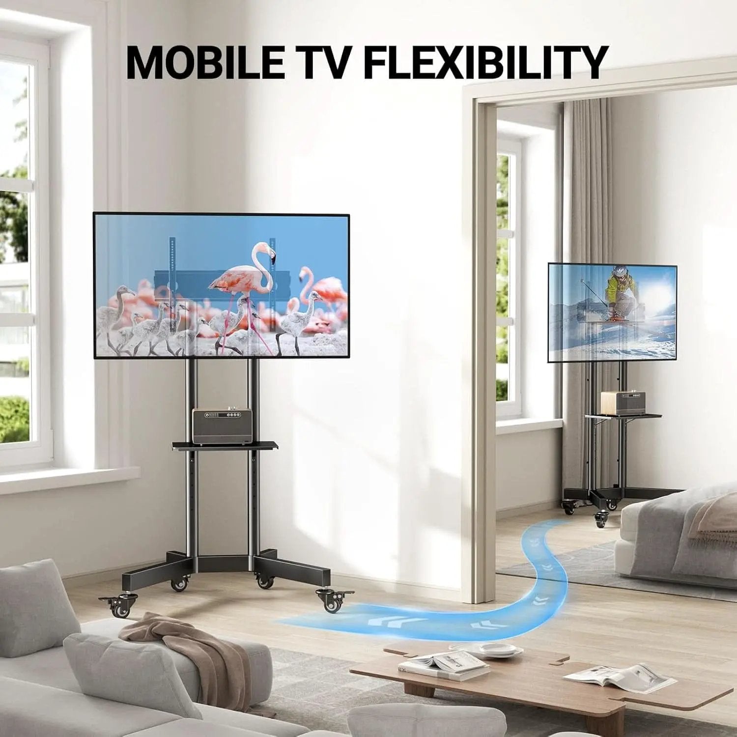 Rolling TV Stand For 32 To 85 Inch TVs Height Adjustable from PriceLows™