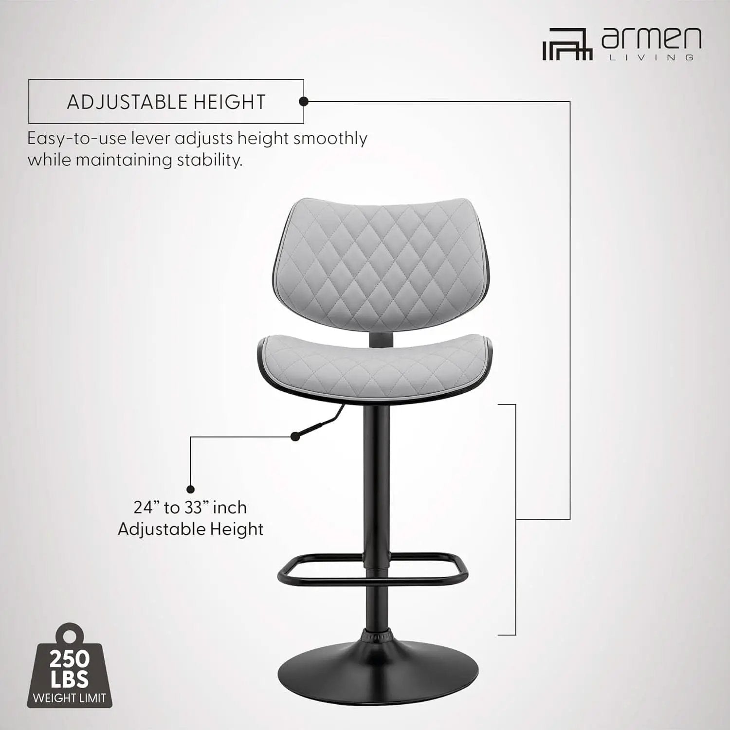 Grey Faux Leather Swivel Bar Stool With Adjustable Height from PriceLows™