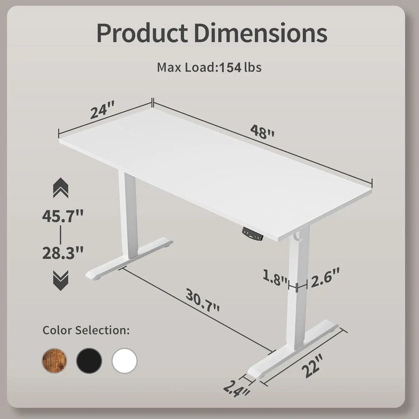 Electric Standing Desk 48x24 Height Adjustable Unit