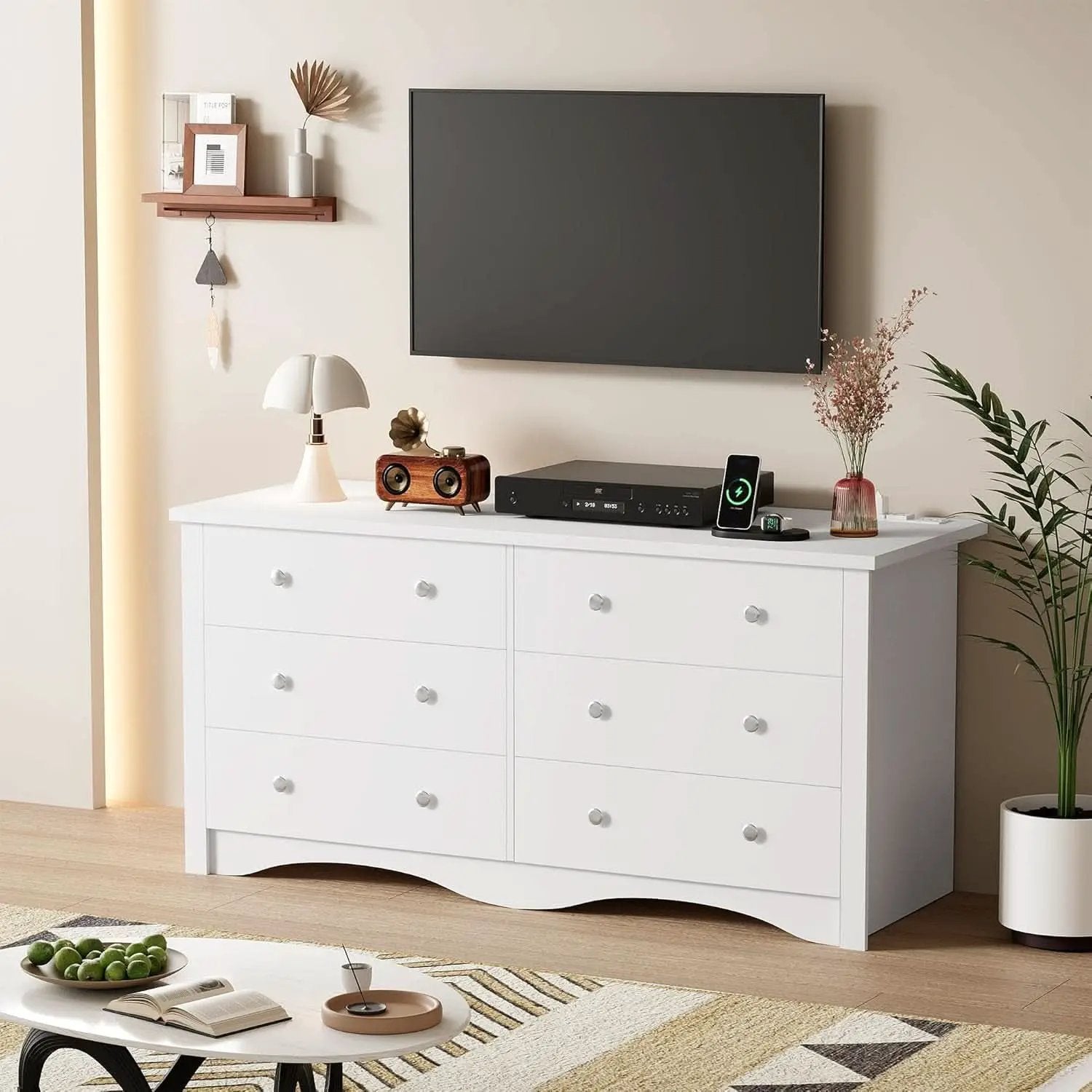 Eggshell WardrobeSystem Six Drawer Dresser With USB Type C Charging from PriceLows™