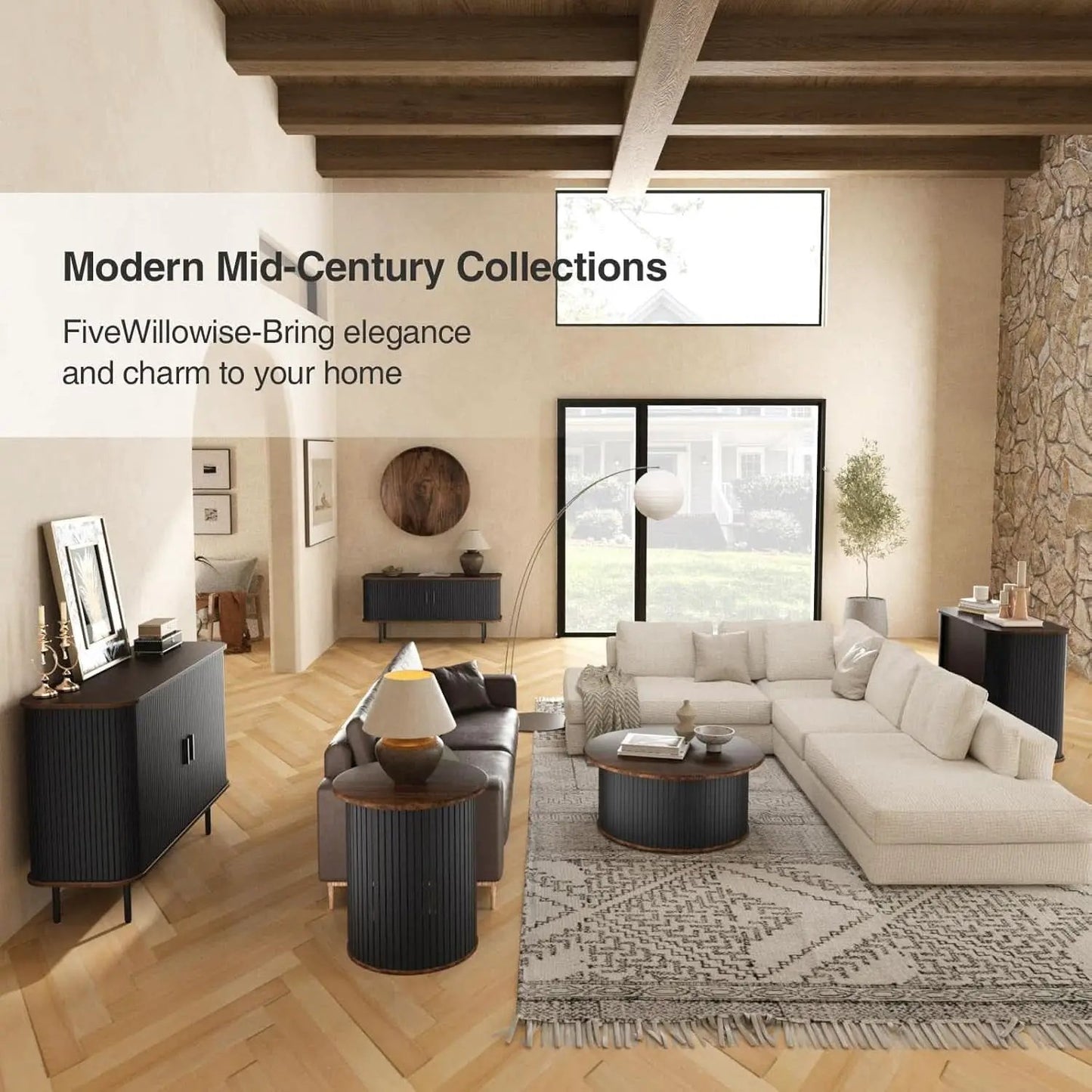47 Inch Black TV Stand With Sliding Doors And Storage from PriceLows™