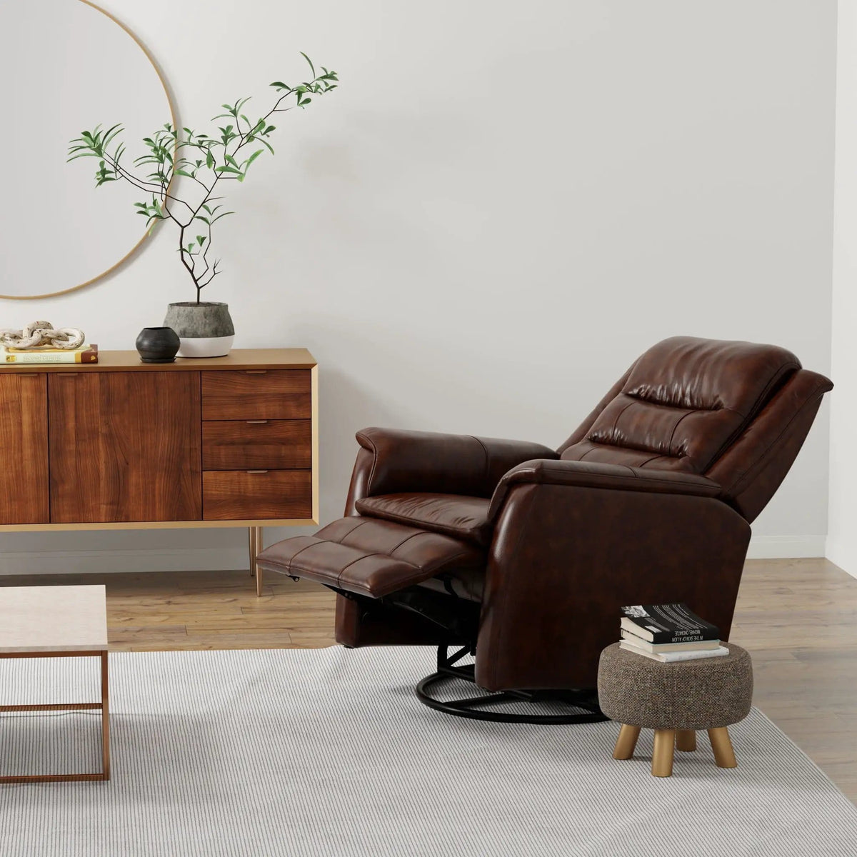 Swivel Recliner With Manual Adjustable Footrest Swivel Chair | 2 Pieces | Metal | Living Room