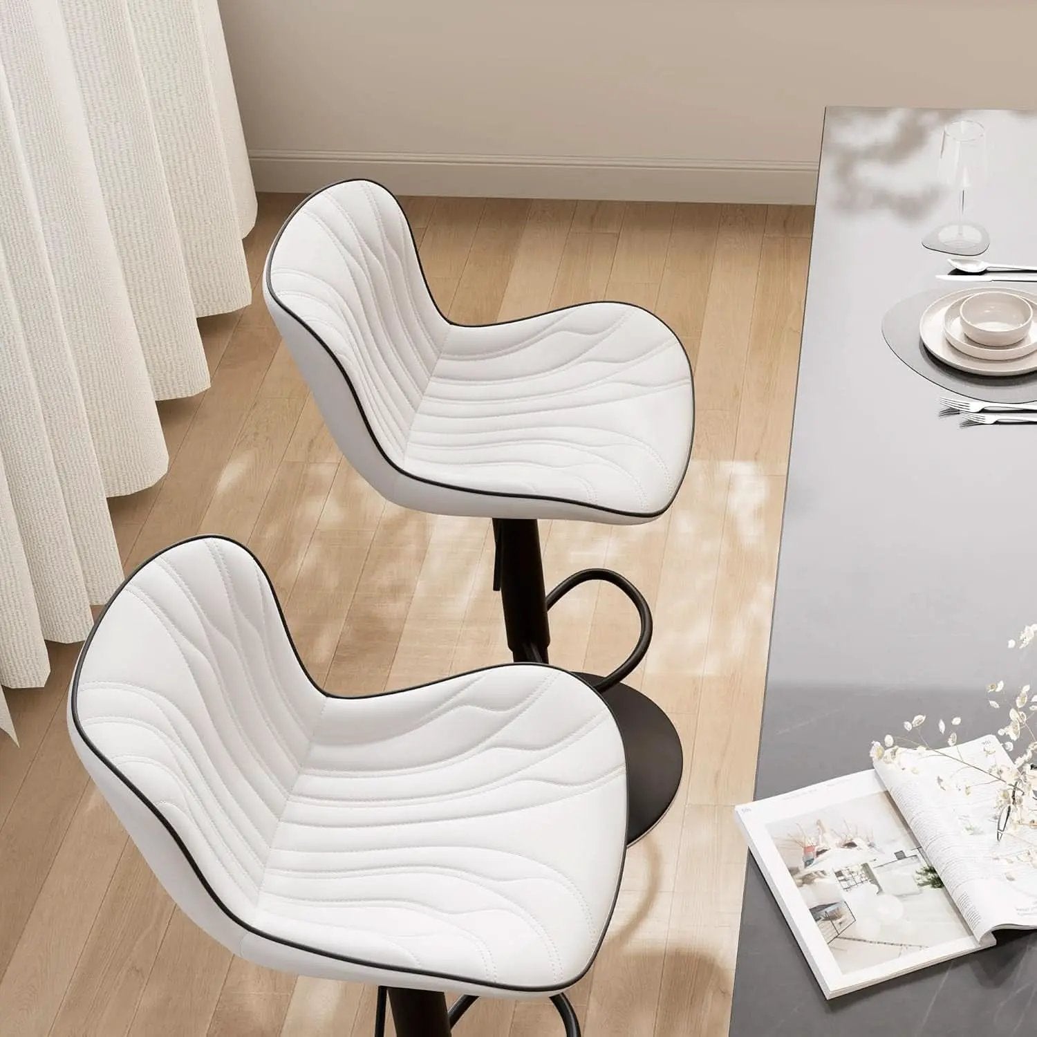White Bar Stool Set Of 2 Counter Height Swivel With Back Faux Leather from PriceLows™