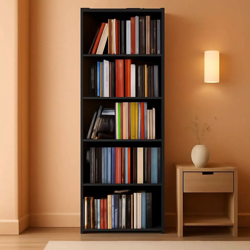 5 Tier Wood Bookcase Freestanding Black Home Office from PriceLows™
